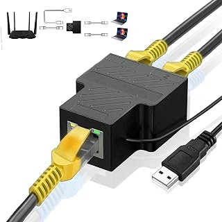 RJ45 Splitter Connector Adapter 1 to 2 Ethernet Splitter Coupler Double Sockets HUB Interface Contact Modular Plug Connect Network LAN Internet Cat5 Cat6 Cable
