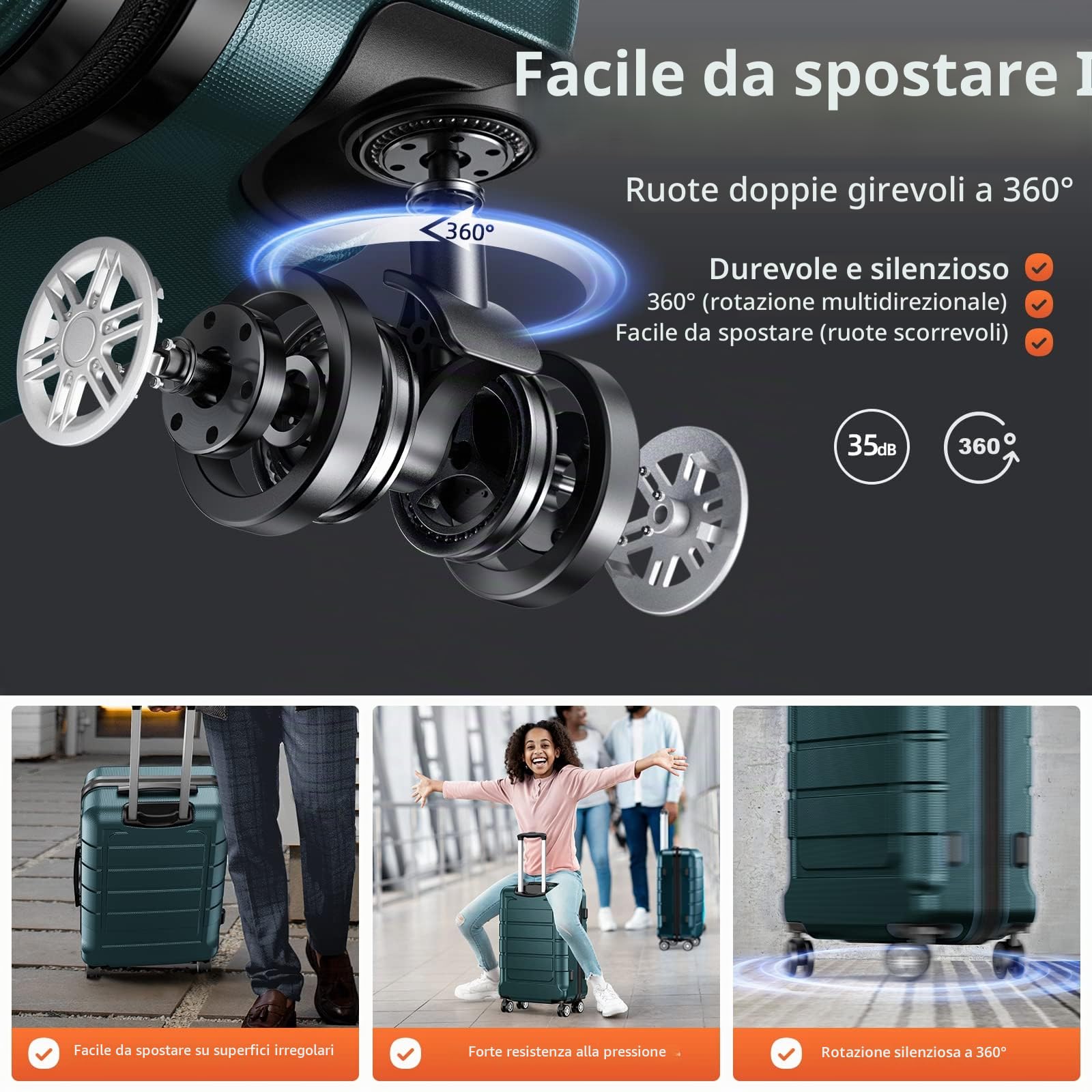 SHOWKOO Valigia Trolley Espandibile Ultra Leggero ABS+PC Durevole Valige Trolley da Viaggio con Chiusura TSA e 4 Ruote Doppie