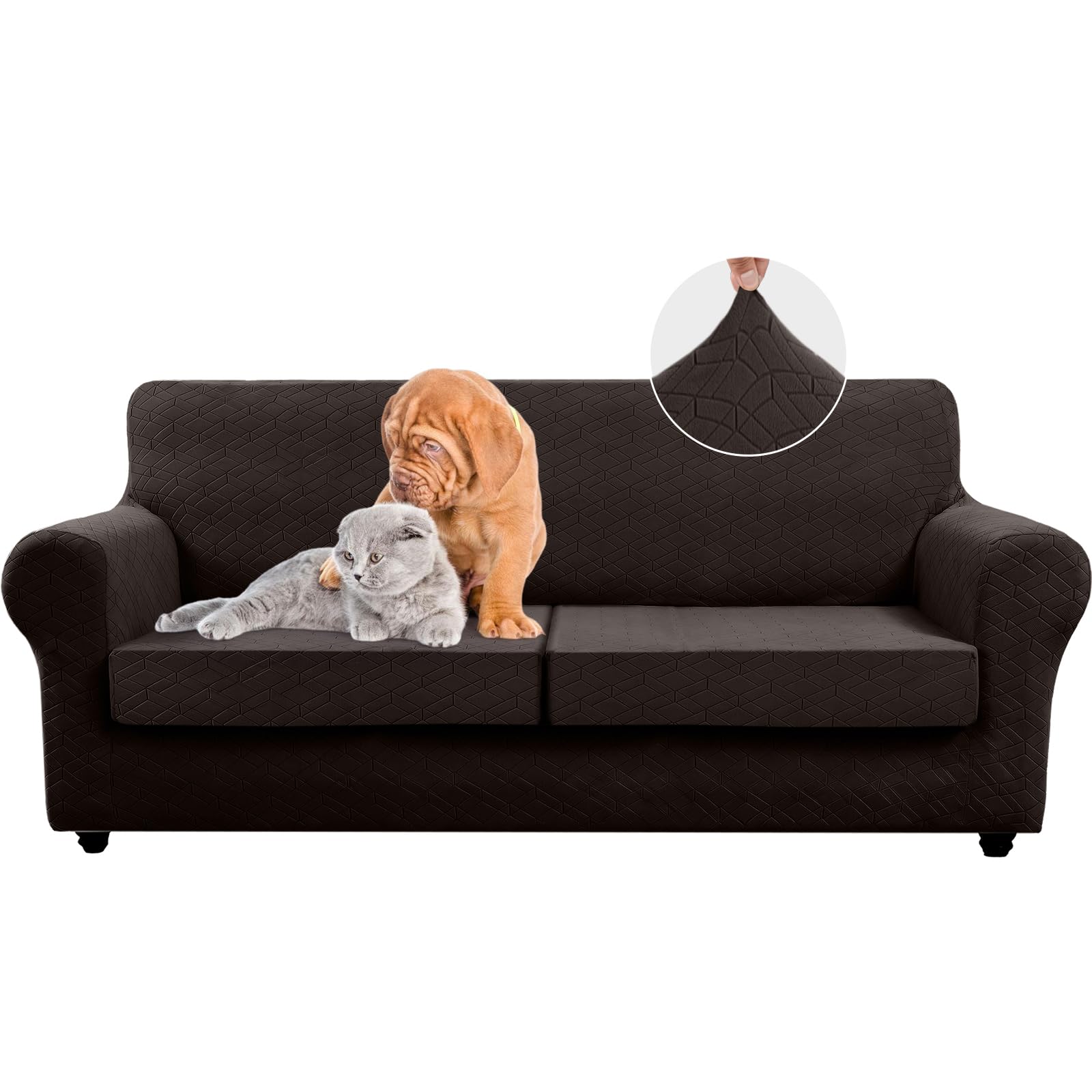 Taque Latest 4-Piece Sofa Cover, Suitable for 2 Extra Large Cushion, and 2 Oversized Cushion Covers, Pet Furniture Protection Cover (Chocolate 72 "-88