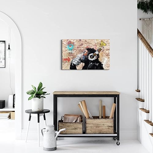 Miniatura 5 de Lienzo decorativo de pared de graffiti, Banksy, impresión artística de monos pensantes con auriculares, pintura artística de arte pop Street