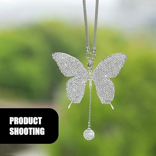 Miniatura 6 de ZBGUN 1 colgante brillante para espejo retrovisor de automóvil, 3.14 x 3.74 pulgadas, colgante de cadena de acero inoxidable con diamantes de