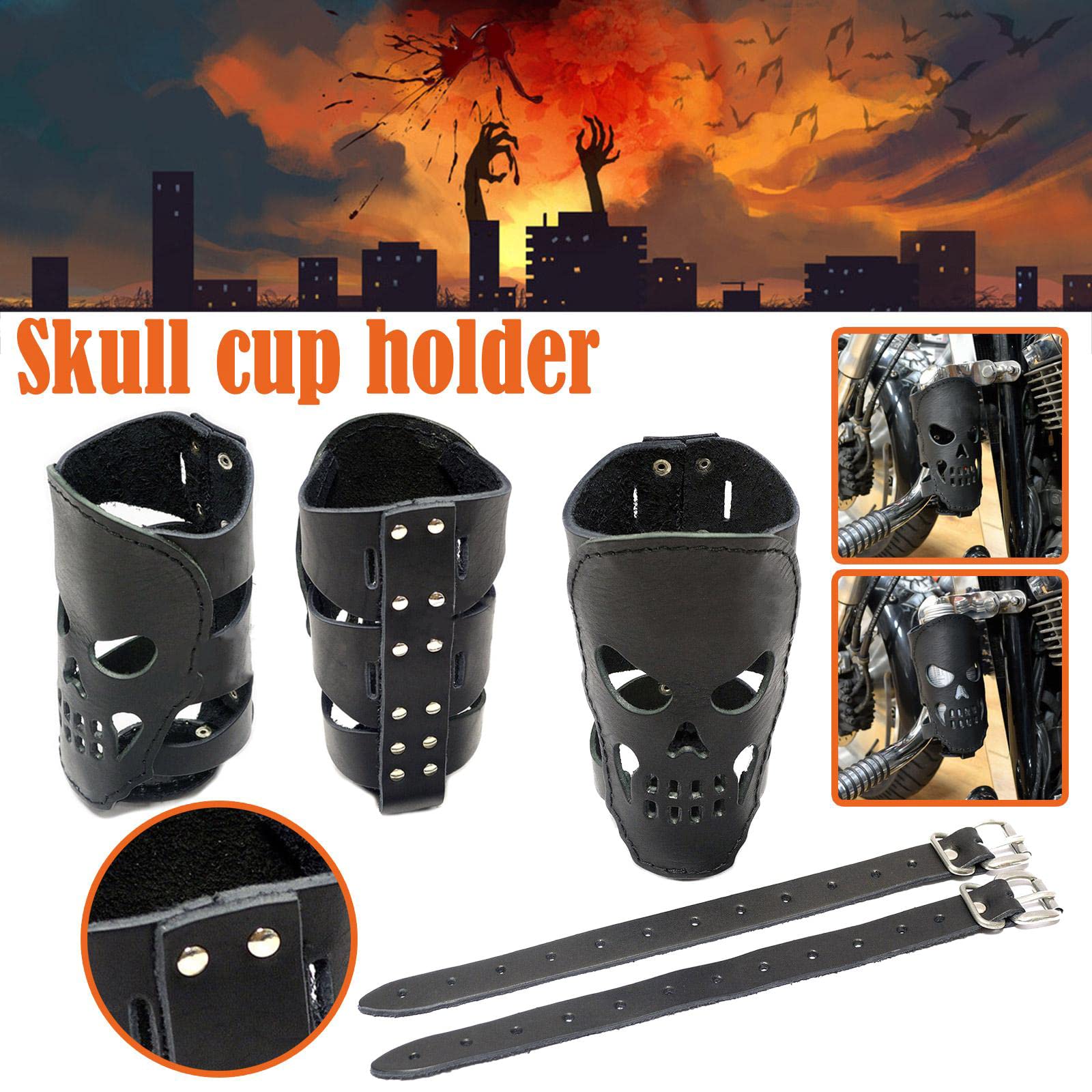Portabicchieri per moto Manubrio Porta bevande Acqua PU Caffè Supporto in pelle Outdoor con Bottiglia Bicicletta Cranio Portabevande per Frigorifero con Maniglia Moto Grande Dispenser