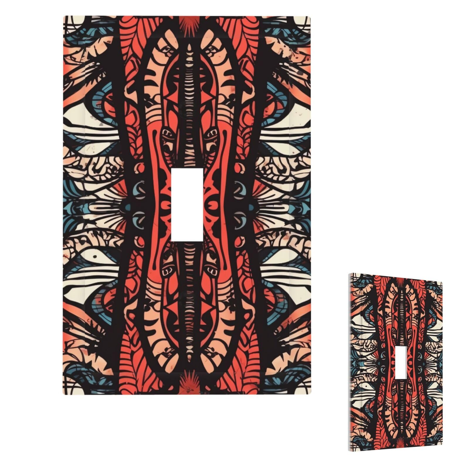 Retro Tribal Drawing Pattern Wall Plate Cover Single Toggle, Modern Decorative Light Switch Cover Unbreakable Receptacle Outlet Covers for Living Room Bedroom Decor