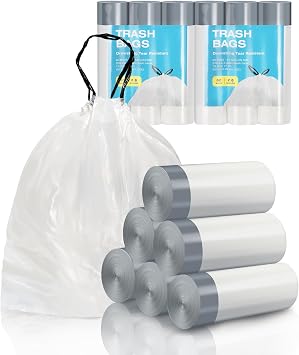 ELPHECO 2.6 Gallon Drawstring Trash Bags, Small Garbage Bags, fit 2.6-4 Gal, 10-15 Liter, Bathroom Trash Bin Liners for Home Office Kitchen Bedroom, 120 Counts