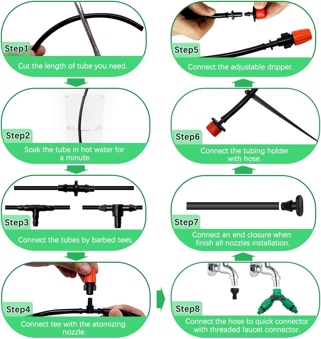 Garden Drip Irrigation Kit - 100ft/30m DIY Irrigation System with Adjustable Nozzle - Automatic Micro Irrigation Tubing Kits, Water-Saving Sprinkler System for Greenhouse, Raised Flower Bed, Patio : Patio, Lawn & Garden