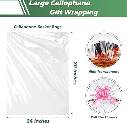 Miniatura 2 de Paquete de 25 bolsas grandes de celofán de 24 x 30 pulgadas, bolsas de plástico transparente extra grandes de 0.091 in de grosor para cesta de