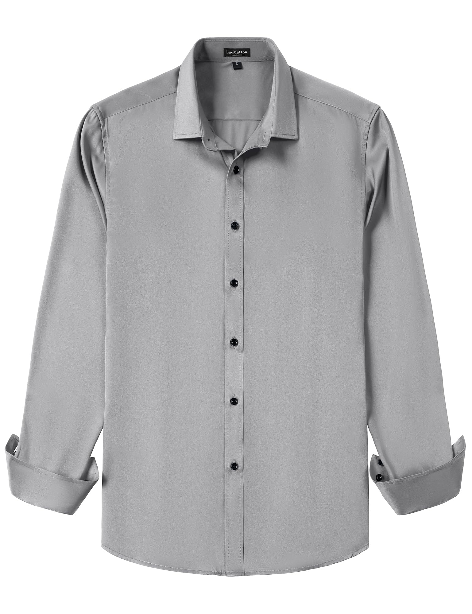 LucMatton Mens Long Sleeve Button Up Dress Shirt Modern Slim Fit Wrinkle-Free Wedding Formal Shirts