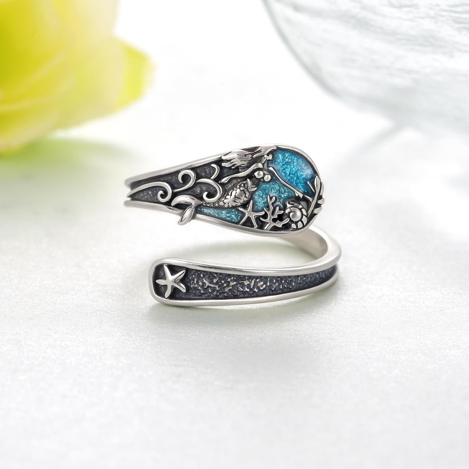 Mermaid Ring 925 Sterling Silver Mermaid Spoon Rings Ocean Jewelry Gifts for Women