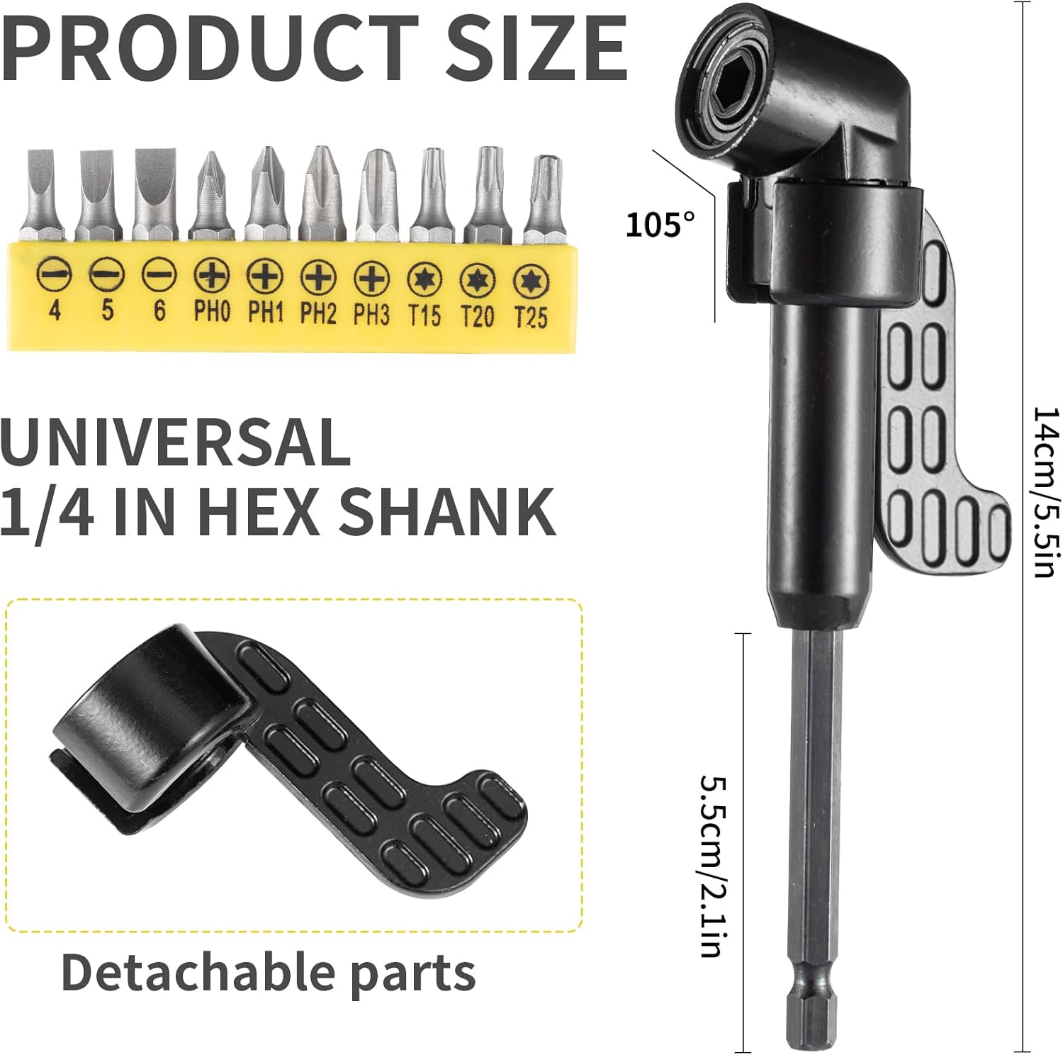 17Pcs Flexible Drill Bit Extension, Include 3Pcs Rotatable Socket Adapter 2Pcs Hex Shank 105° Right Angle Drill Attachment 10 Short Screwdriver Bits 90° Angled Bits and Bendable Extension