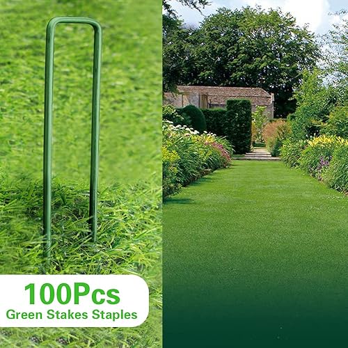 Miniatura 4 de Bakulyor 100 grapas verdes para jardines de 6 pulgadas, estacas de césped artificial, pasadores de tela galvanizada para césped de calibre 11 para