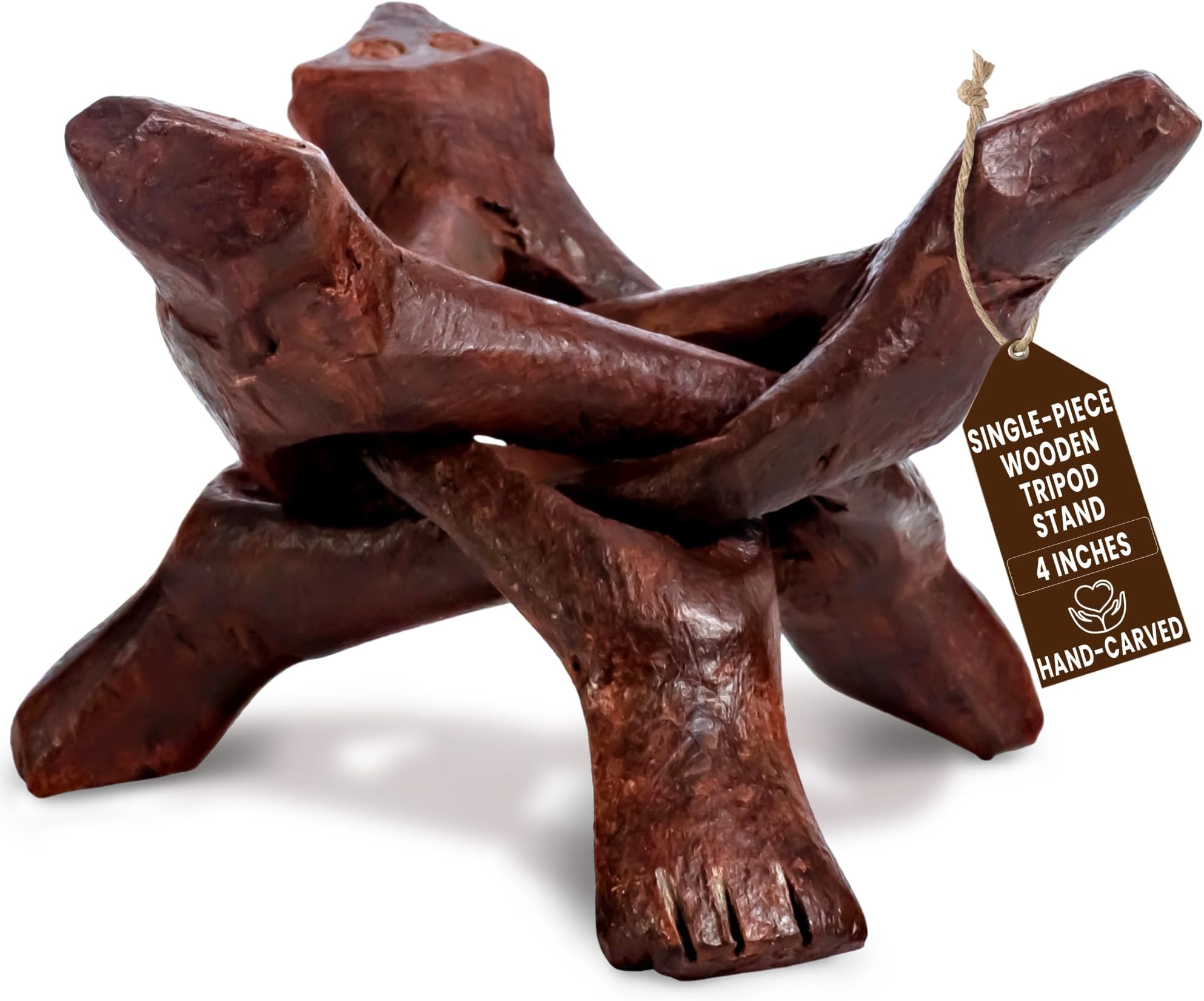 Alternative Imagination Wooden Tripod Stand, Perfect for Abalone Shells, Crystal Balls and More. (Stained (Reddish Brown), 4 Inches)