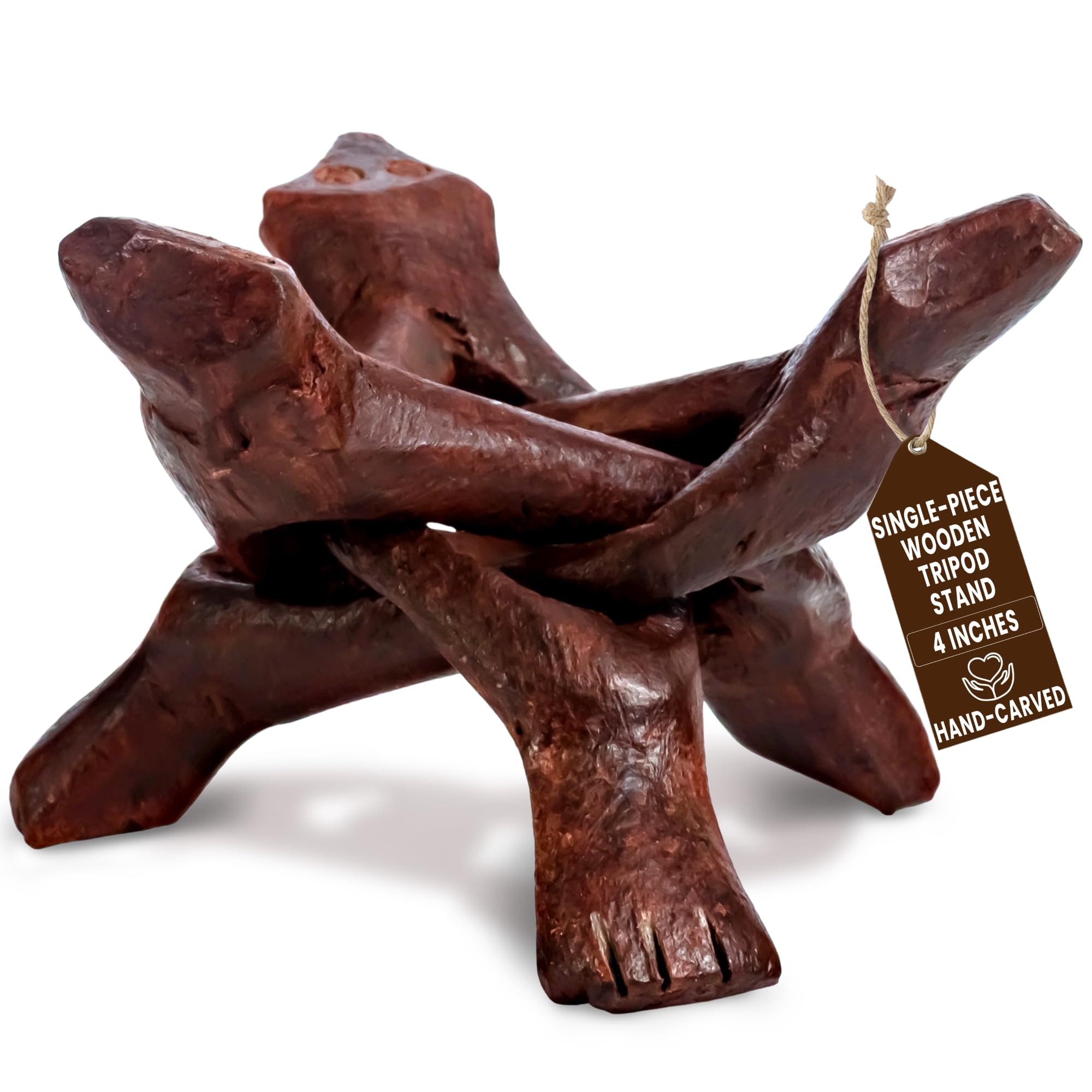 Alternative Imagination Wooden Tripod Stand, Perfect for Abalone Shells, Crystal Balls and More. (Stained (Reddish Brown), 4 Inches)