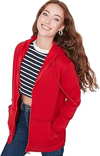 سويت شيرت من الصوف الناعم من ترنديول، سميك بغطاء للرأس مقاس كبير وقصة واسعة وسوستة للنساء TWOAW21SW0840