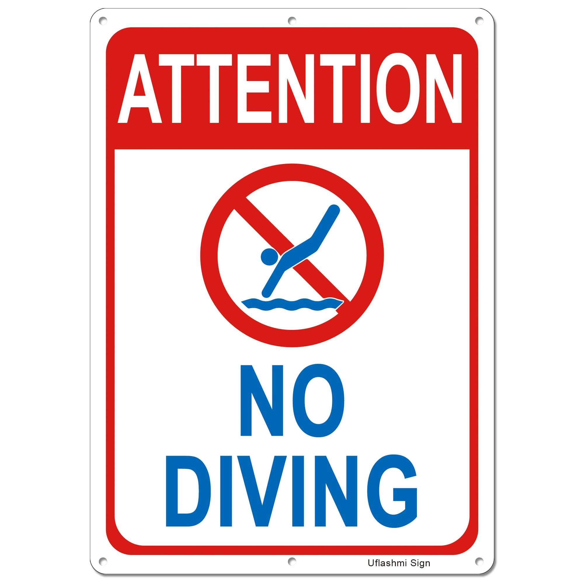 Panneau Métal 'No Diving' Pour Piscine - 30,5 X 20,3 Cm - Décoration Humour Et Sécurité