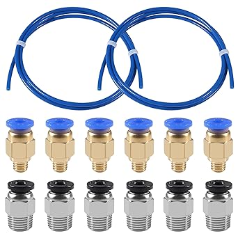 12PCS PC4-M6 & PC4-M10 Pneumatic Fitting Push to Connect + Straight Quick Fitting for 1.75mm Filament, PTFE Tube Push Fitting Connector for 3D Printer 2* Tube + 6*PM4-M6 & PC4-M10