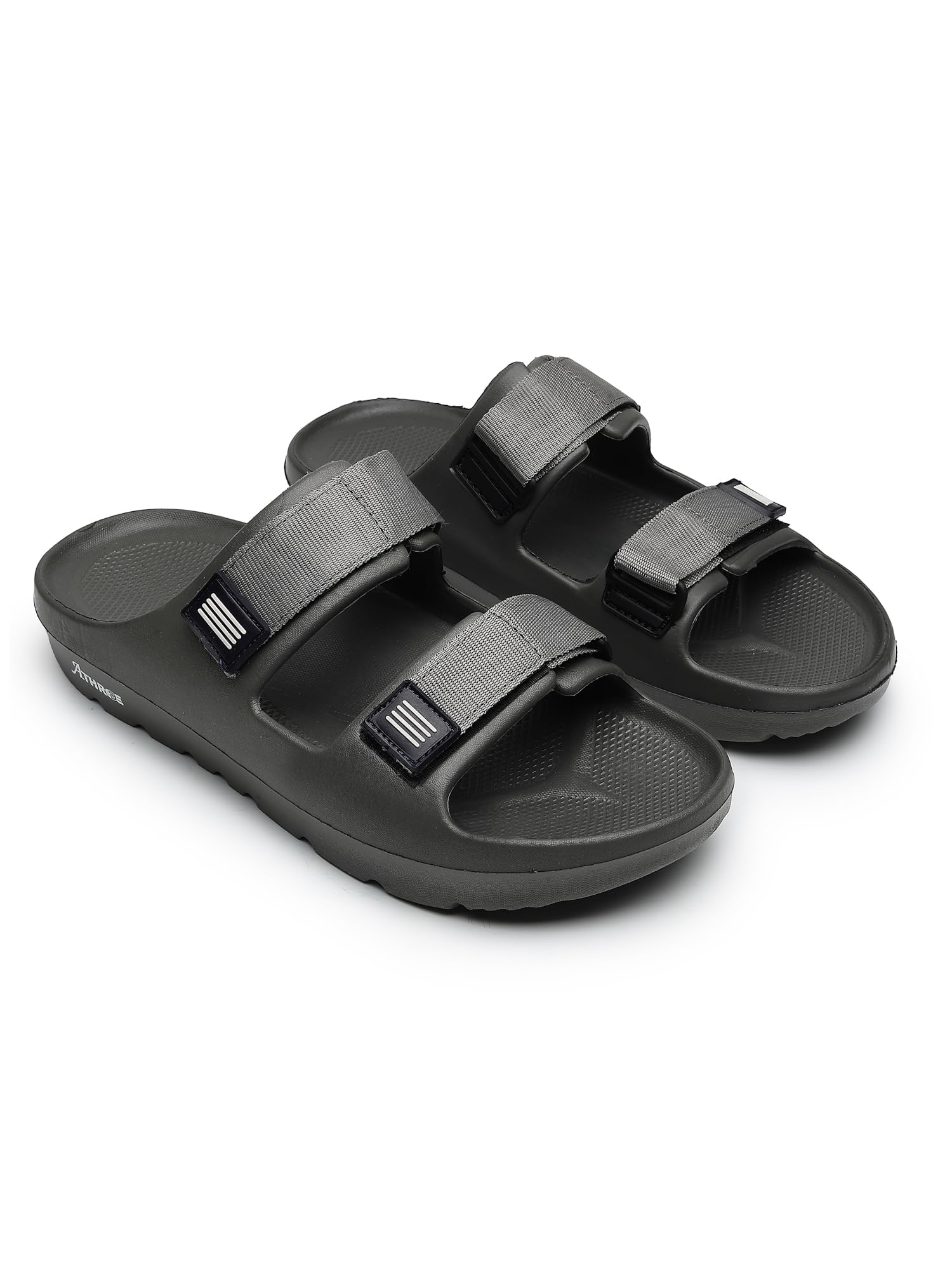 athree Premium Slides Slippers for Mens, Soft & Lightweight EVA Sole Sandal with Adjustable Double Strap, Anti-Skid Comfort Sandals, Stylish Velcro Flip Flops for Men-picture-11