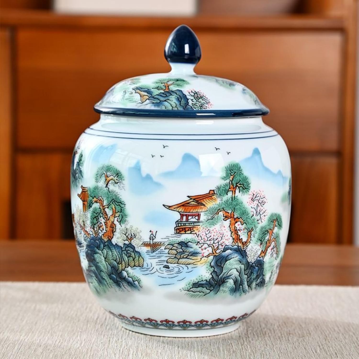 Blue and White Porcelain Tea Caddy, 240ml, Ceramics Sealed Household Storage Tank