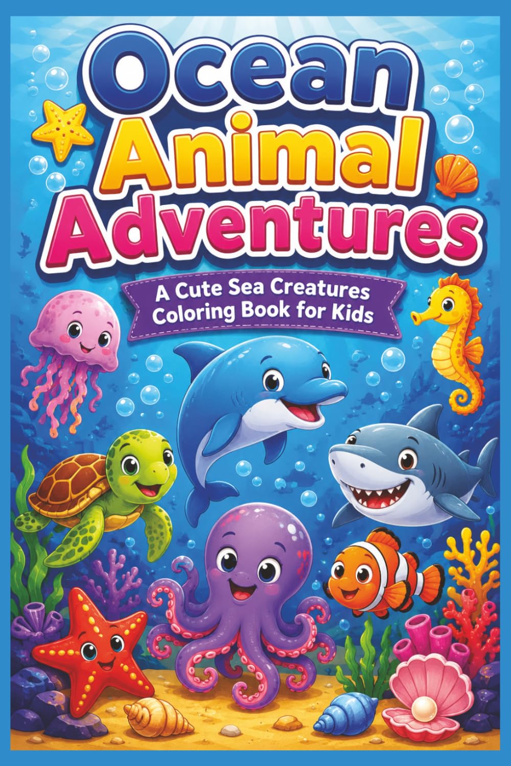 Ocean Animal Adventures: A Cute Sea Creatures Coloring Book for Kids!: 30+ Cute Sea Creatures, Coral Reefs, Shells, and Underwater Coloring Pages for Kids 4-8