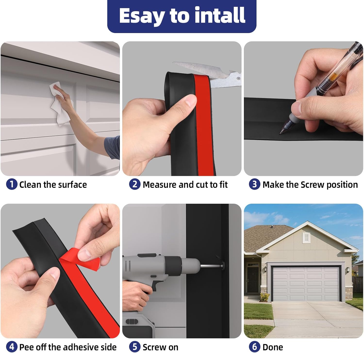 Garage Door Seal Top and Sides - TPE Weather Stripping Garage Door Seal Replacement Insulation, Easy Installation for DIY-Black (Widened)
