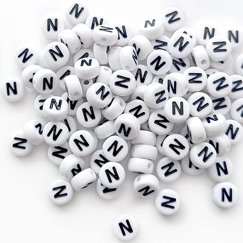 Miniatura 4 de 100 cuentas de letras acrílicas del alfabeto para hacer joyas, cuentas redondas blancas de la letra N para hacer pulseras, collares, llaveros,