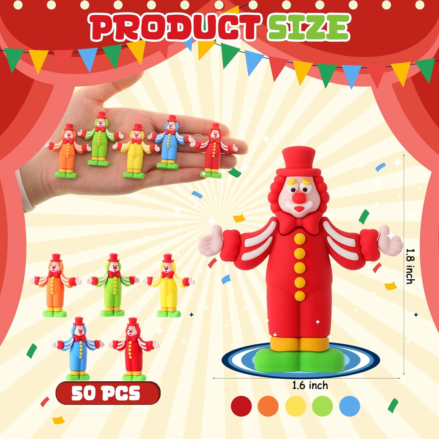 Arrowbash 50 Pcs Easter Decorations Mini Circus Clown Figurines Clown Figure Doll Circle Statues to Hide and Seek for Easter Decor Stocking Stuffing Home Table Desk Circus Cake Topper Party Favor Gift