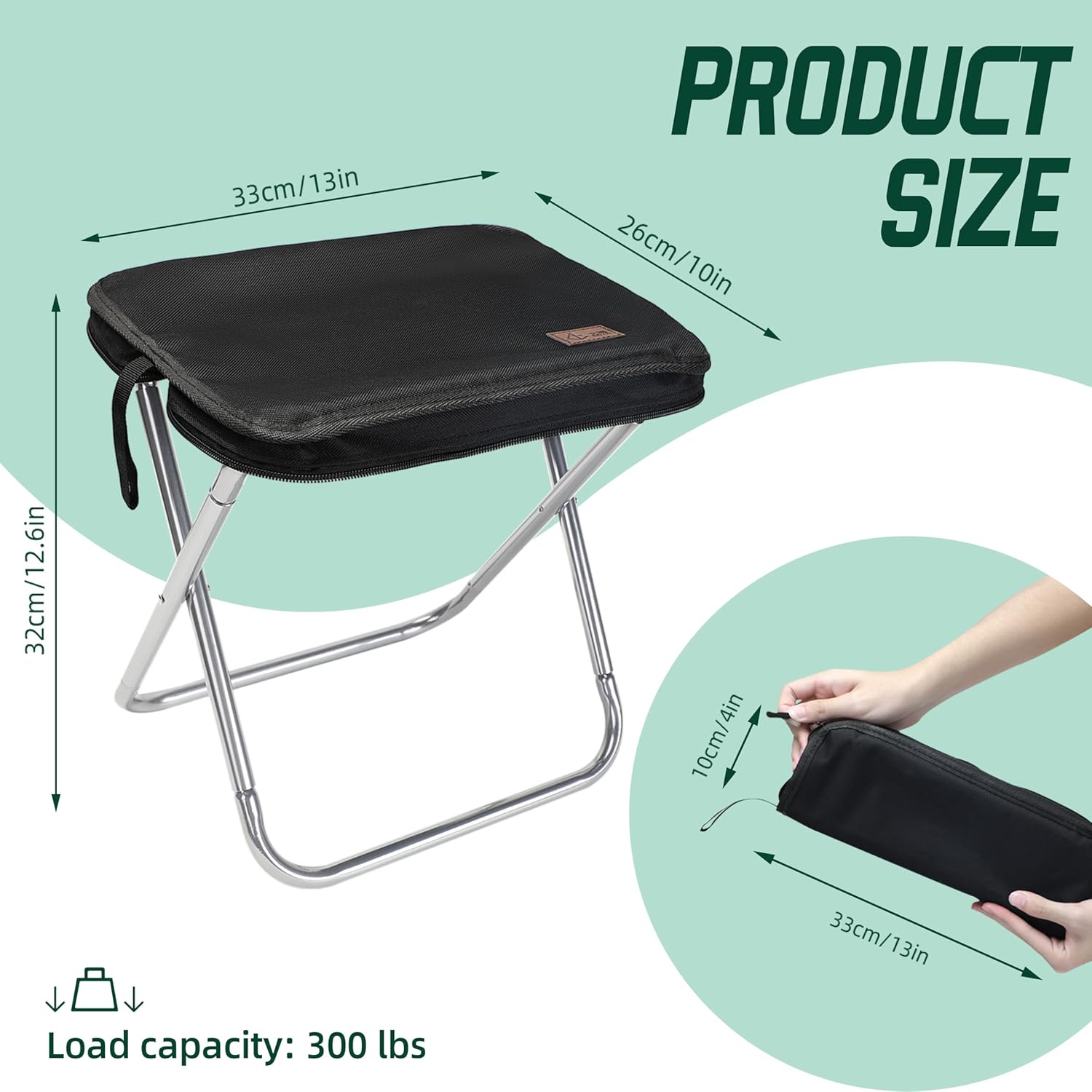 Portable Collapsible Stool, Portable Ultralight Collapsible Stool, Camping Chair for Hiking, Fishing, Camping, Festivals (Black)