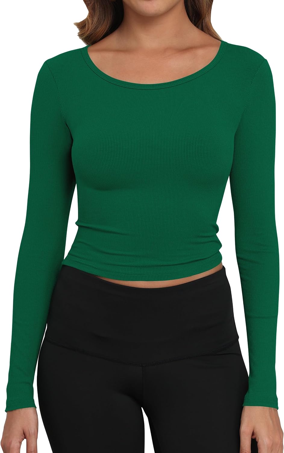 Artfish Women's Casual Basic Ribbed T-Shirts Slim Fitted Boat Neck Long Sleeve Crop Top