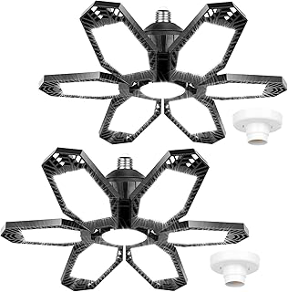 2 Pack LED Garage Lights, Deformable LED Garage Ceiling Light Deformable Light with 6 Adjustable Panels for Garage Workshop Basement Support E26/E27 Screw Socket