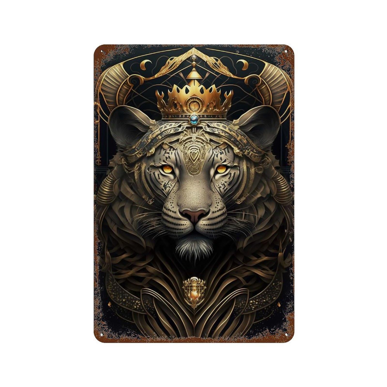 Ancient Tiger King Art 11.8"x7.9" Rustic Tin Plaque, Novelty Wall Decor for Living Room, Hallway And Home Decor