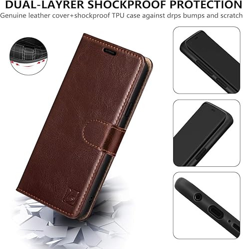 Miniatura 5 de Belemay Funda tipo cartera para Samsung Galaxy S10, piel de vaca auténtica, funda tipo libro tipo folio, ranuras para tarjetero, bolsillos para