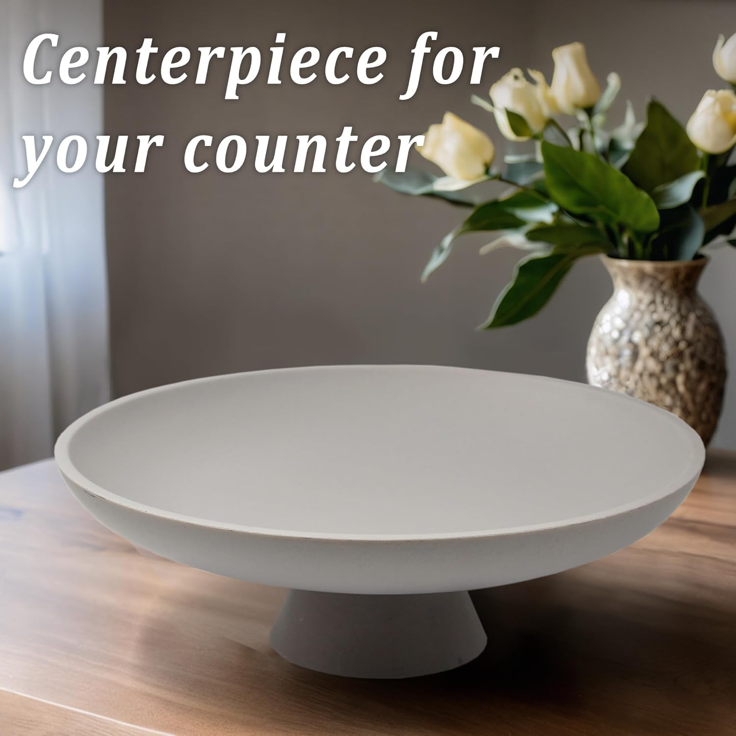 Large Decorative Bowl, Modern Resin Pedestal Bowl for Home Decor, Stylish Fruit Bowl for Kitchen Counter, Chic Key Holder for Entry Table, Grey - Image 5