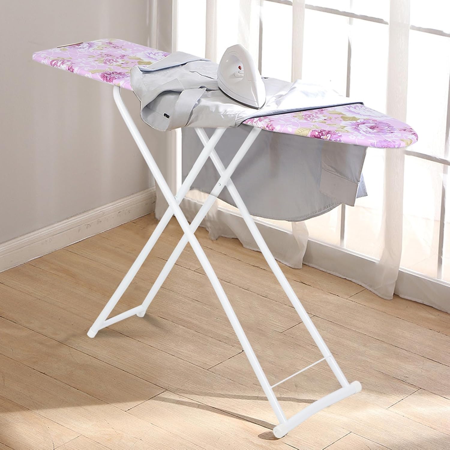 GYMNASTIKA Extended Clothes Ironing Board, 2024 Upgraded Extra-Wide Foldable Ironing Board Height Adjustable Smooth Edge Non-Slip Clothes Ironing Board for Bathroom Exquisite Pattern (Pink Extended)
