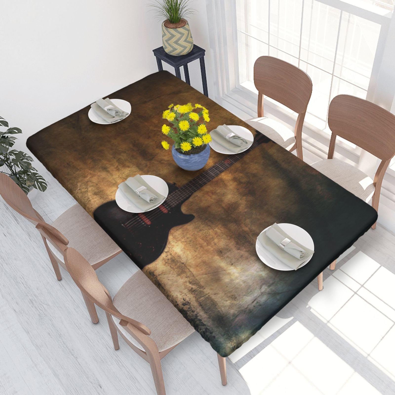 BNVSADC Musical Guitar Printed 4FT Tablecloth 122x76 CM Polyester Kitchen Water Resistant Table Cloth Dining Table Decoration Table Covers