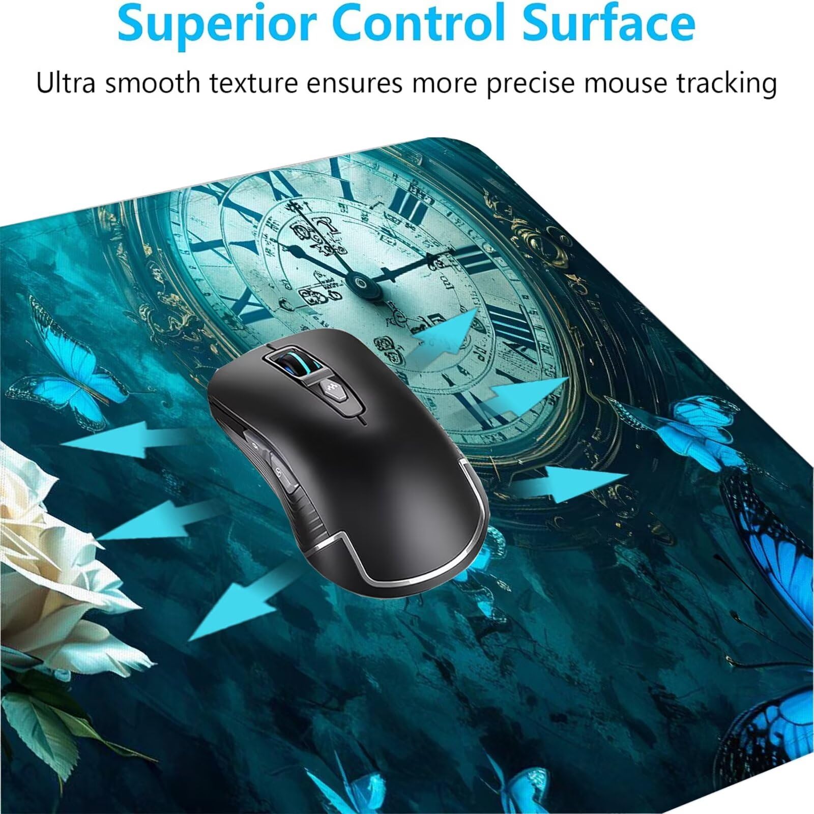 Blu Tappetino Mouse Gaming, Tappetino Mouse XXL 1200 x 500 mm, Tappetino Mouse Fiore, Mouse Pad con Base Antiscivolo, Bordi Cuciti Tappetino per Mouse, Tappetino Mouse Gaming di Alta Precisione S-382