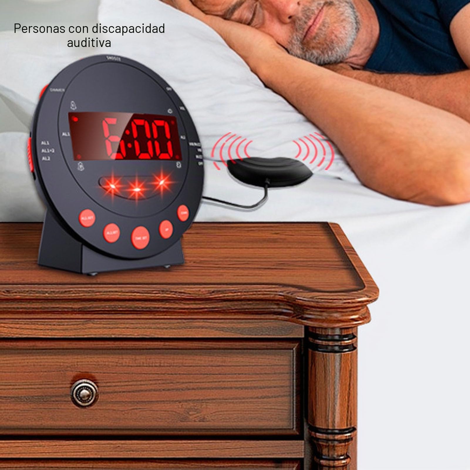 Reloj Despertador con Vibración Extra Fuerte de 110 DB Reloj Despertador con Luz de Alarma Roja Reloj Digital con Pantalla Grande para Personas Sordas con Problemas de Audición