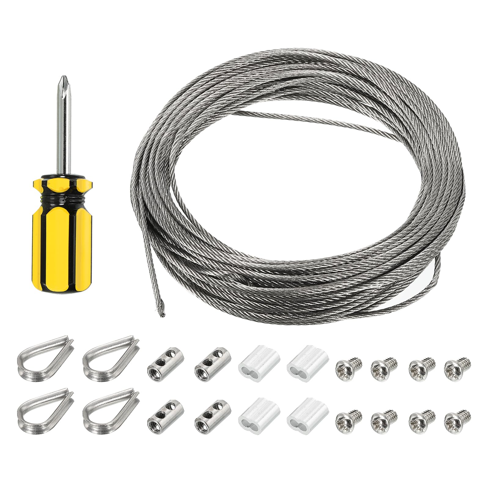 PATIKIL1/16" Wire Rope Kit, PVC Coated Stainless Steel Cable with Aluminum Crimping Loop Thimble for Deck Railing, Lights, 33ft