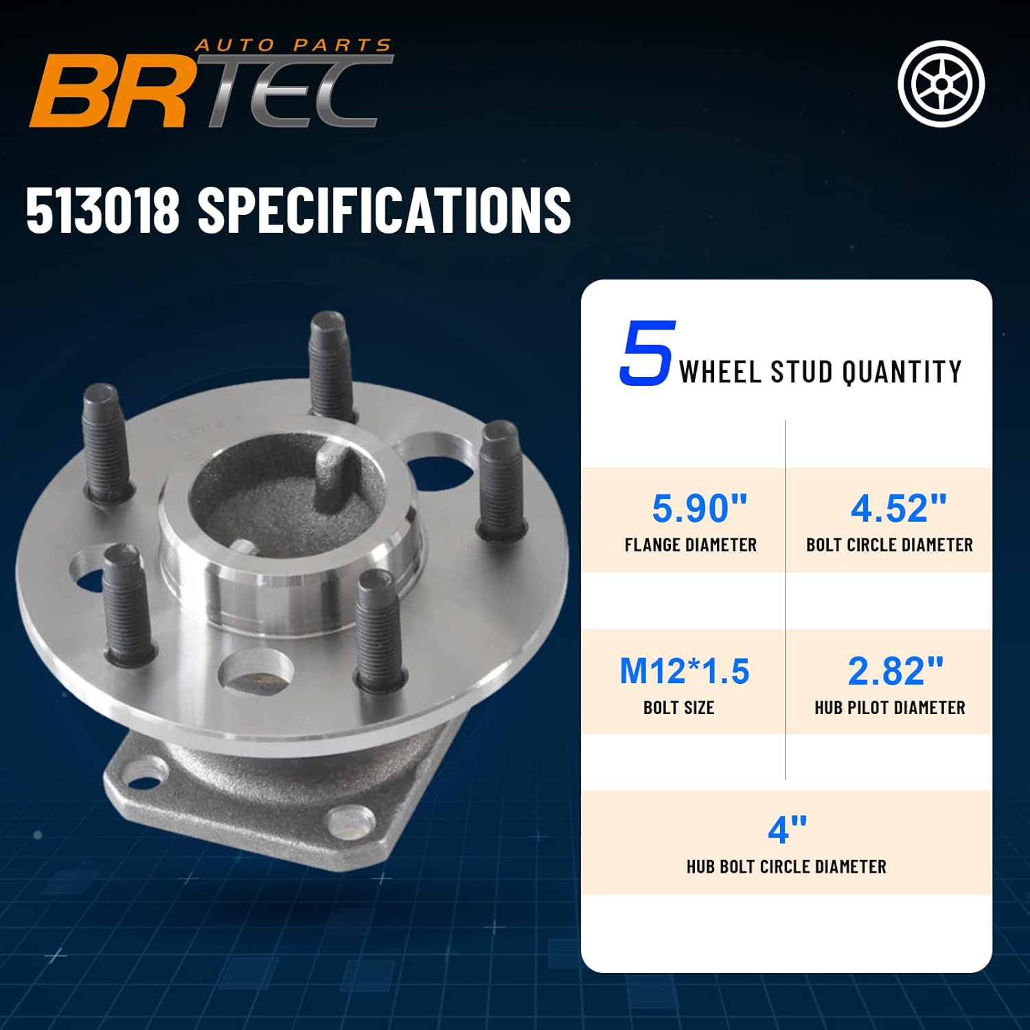 513018 Rear Left/Right Wheel Hub and Bearing Assembly for Chevy Impala for Buick Century for Cadillac for Pontiac for Oldsdmolile 5Lug Non-ABS