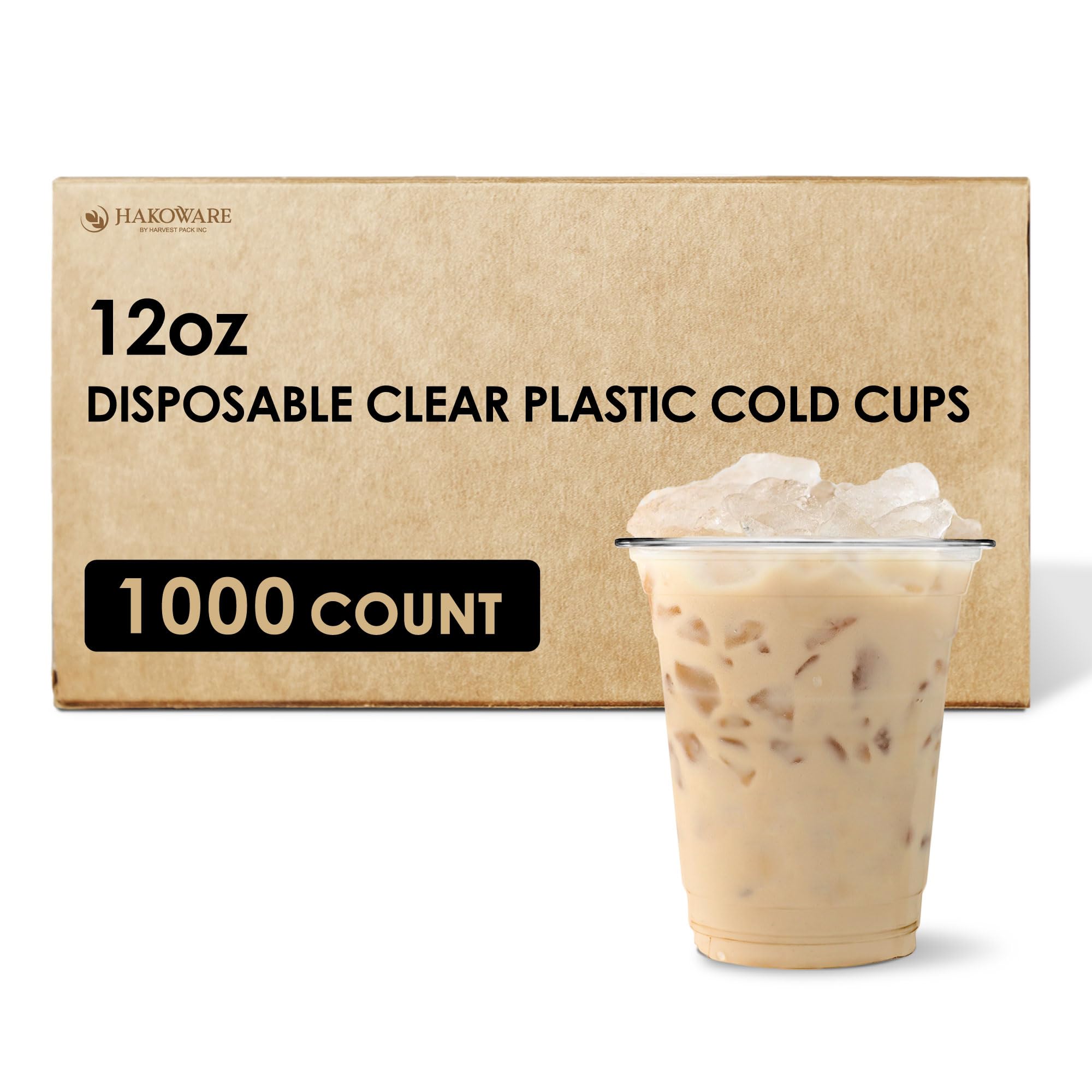 HAKOWARE - Paquete de 1000 tazas frías desechables de plástico ultra transparentes de 12 onzas para bodas y fiestas, vasos de cóctel de plástico, vasos transparentes desechables para café helado y