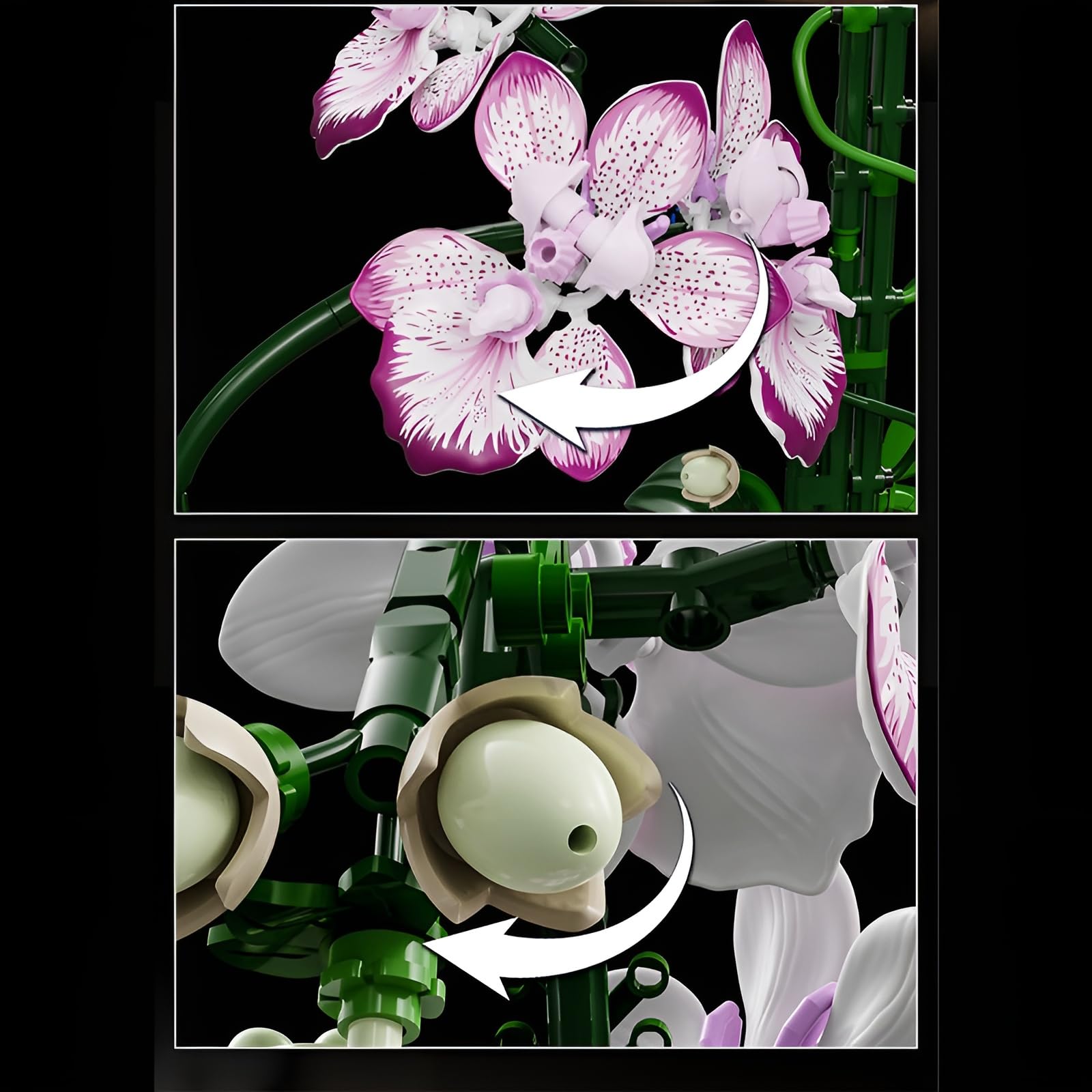 Set di mattoncini per costruzioni di fiori di orchidea, 696 pezzi di pianta artificiale in fiori giocattolo, kit di mattoncini modello collezione botanica per decorazione della casa, grandi regali per