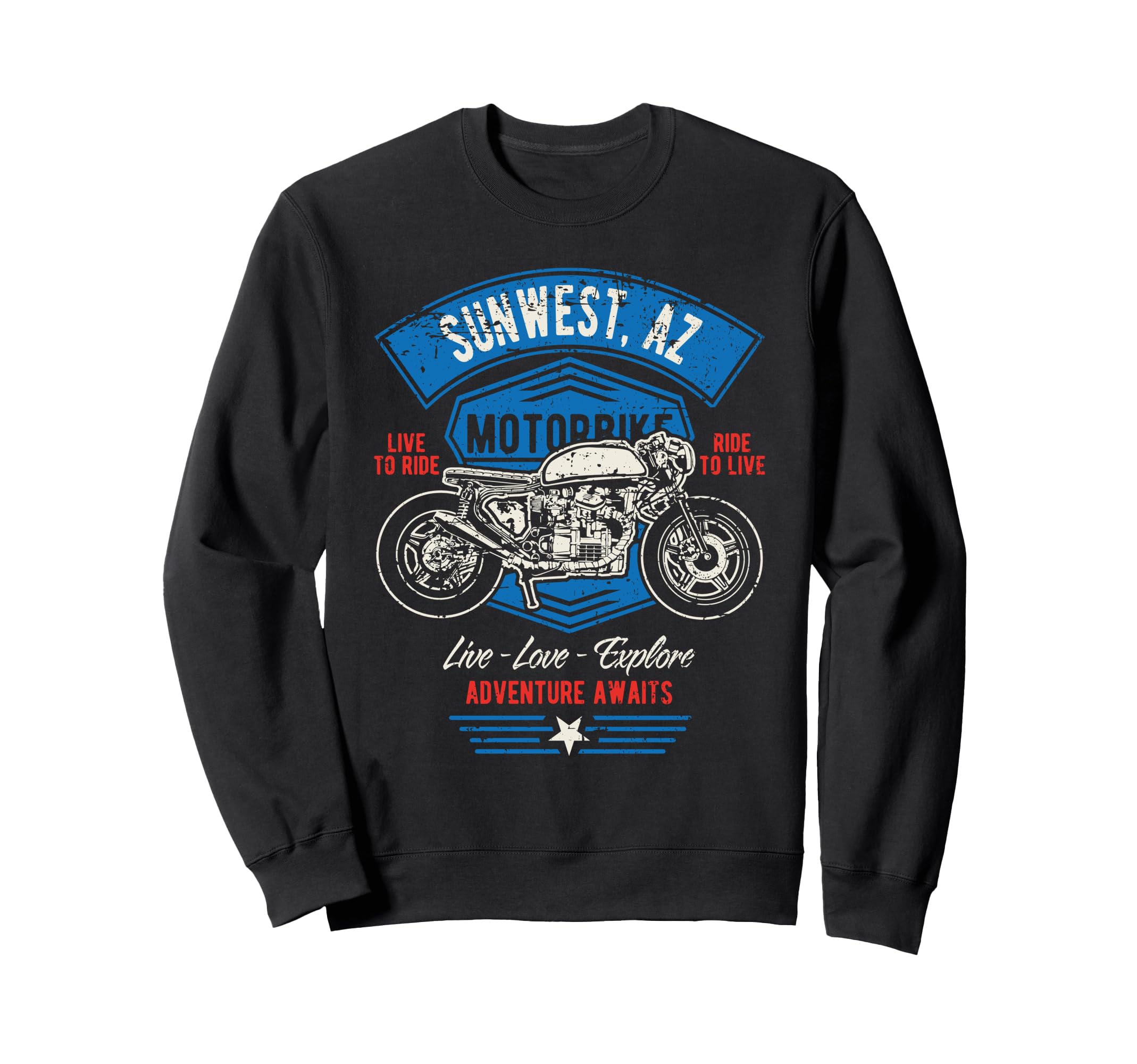 Sunwest AZ USA Retro Distressed Style Motorcycle Design Sweatshirt