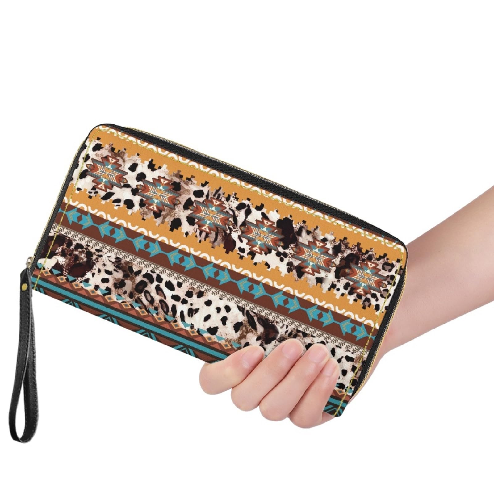 Portafoglio Donna Portamonete Porta Carte di Credito Donna Uomo Wallet | Portafogli con Zip e Cinturino da Polso Leggero Durabile Portatile,Impermeabile Cuoio,Retro Marrone Giallo 11x20cm/2 Unità