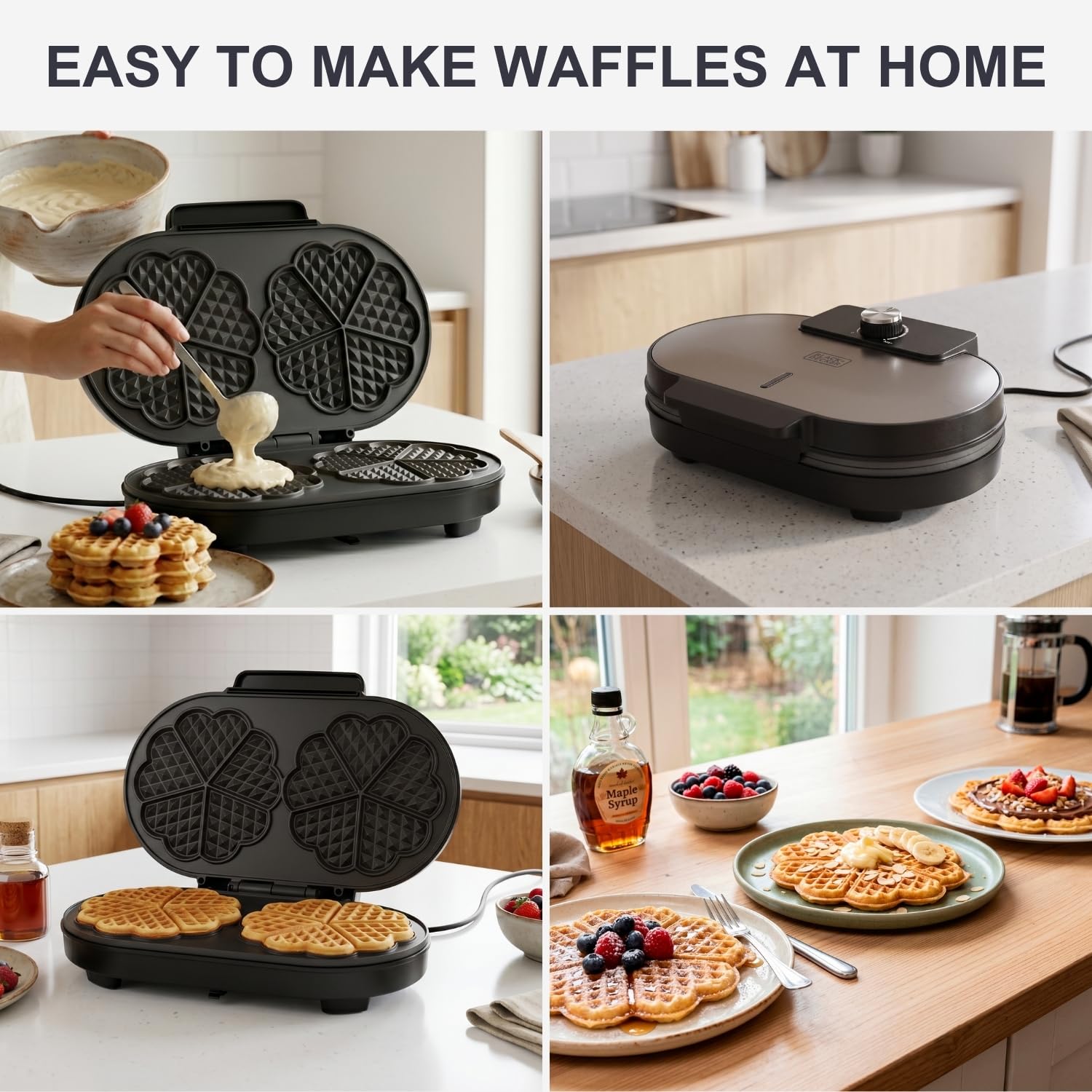 Black+Decker – Gofrera | Doble XL | 2 Gofres | Placas Antiadherentes | 33,6 x 18,2cm | 1400W | Temperatura Ajustable | Señal Luminosa | Asa Fría | Acabados en Inox