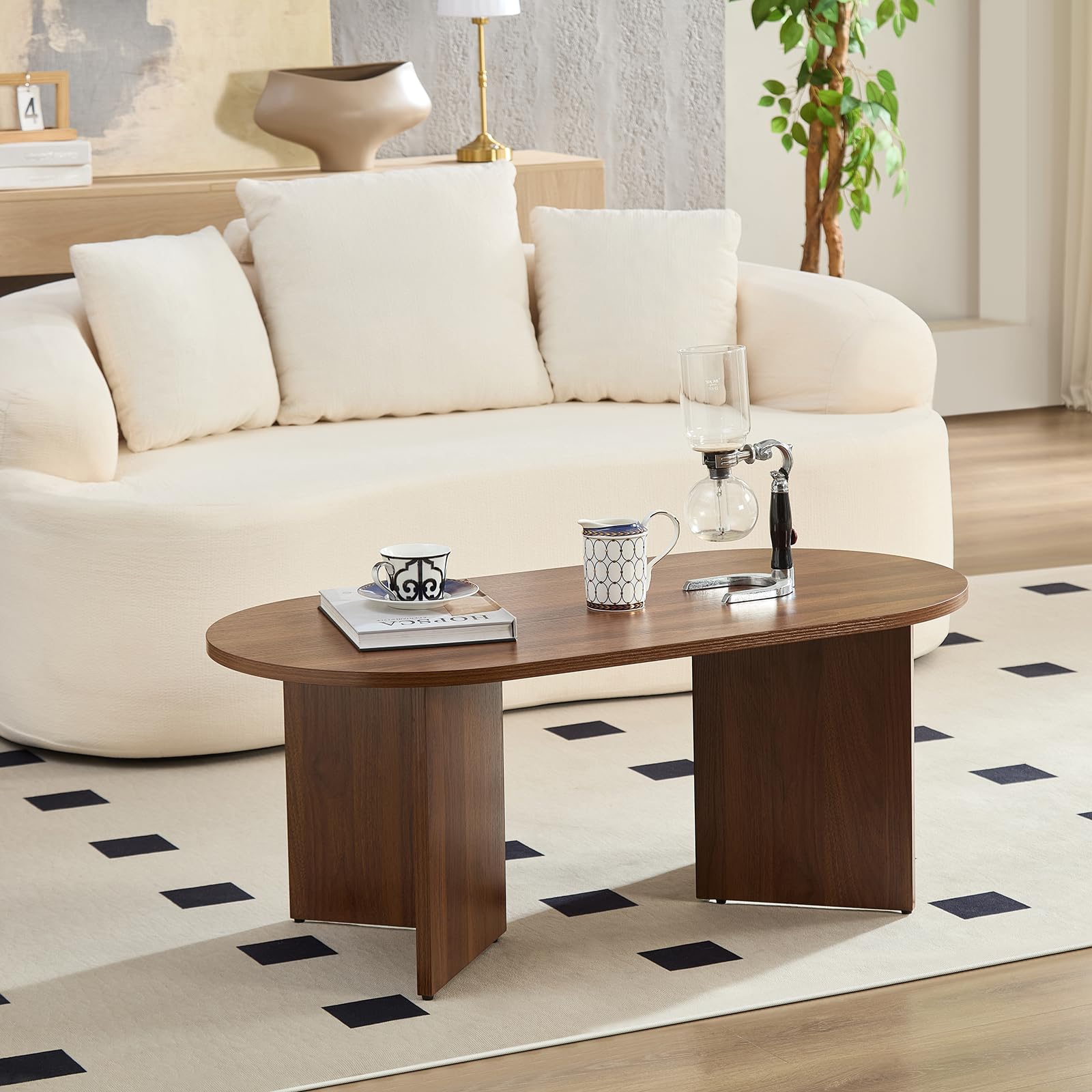 Couchtisch Oval Rund Braun Holz – 100 x 50 x 40 cm (L x B x H)