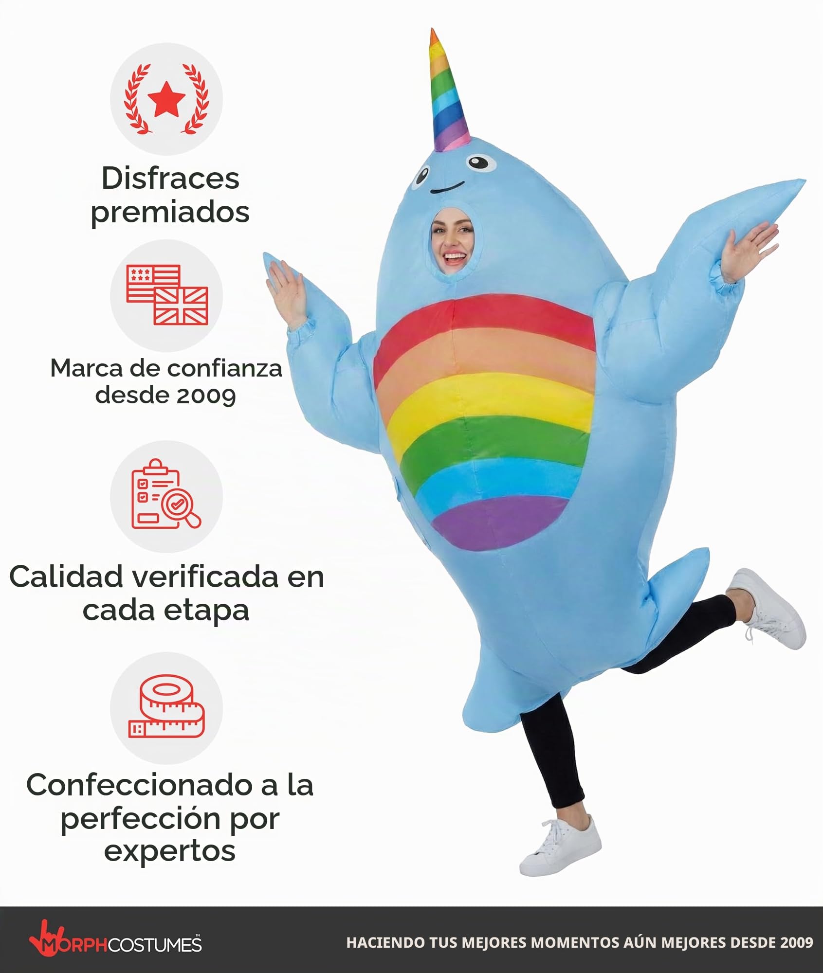 Morph Disfraz Hinchable Narval Ballena Adulto, Disfraz Pez Mar, Disfraces Carnaval & Halloween, Talla única
