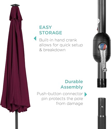 Vista 399 de Best Choice Products - Sombrilla solar de 7.5 pies para exteriores, patio, mesa, mercado, terraza, piscina con inclinación, manivela, luces LED