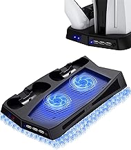 Sony PS5 Vertical Stand - Dual Cooling Fans, 2 DualSense Controller Chargers, 3 USB Ports, PS5 Controller Charging Station and PS5 Cooling Station Compatible with Sony Playstation 5 DE and UHD Edition
