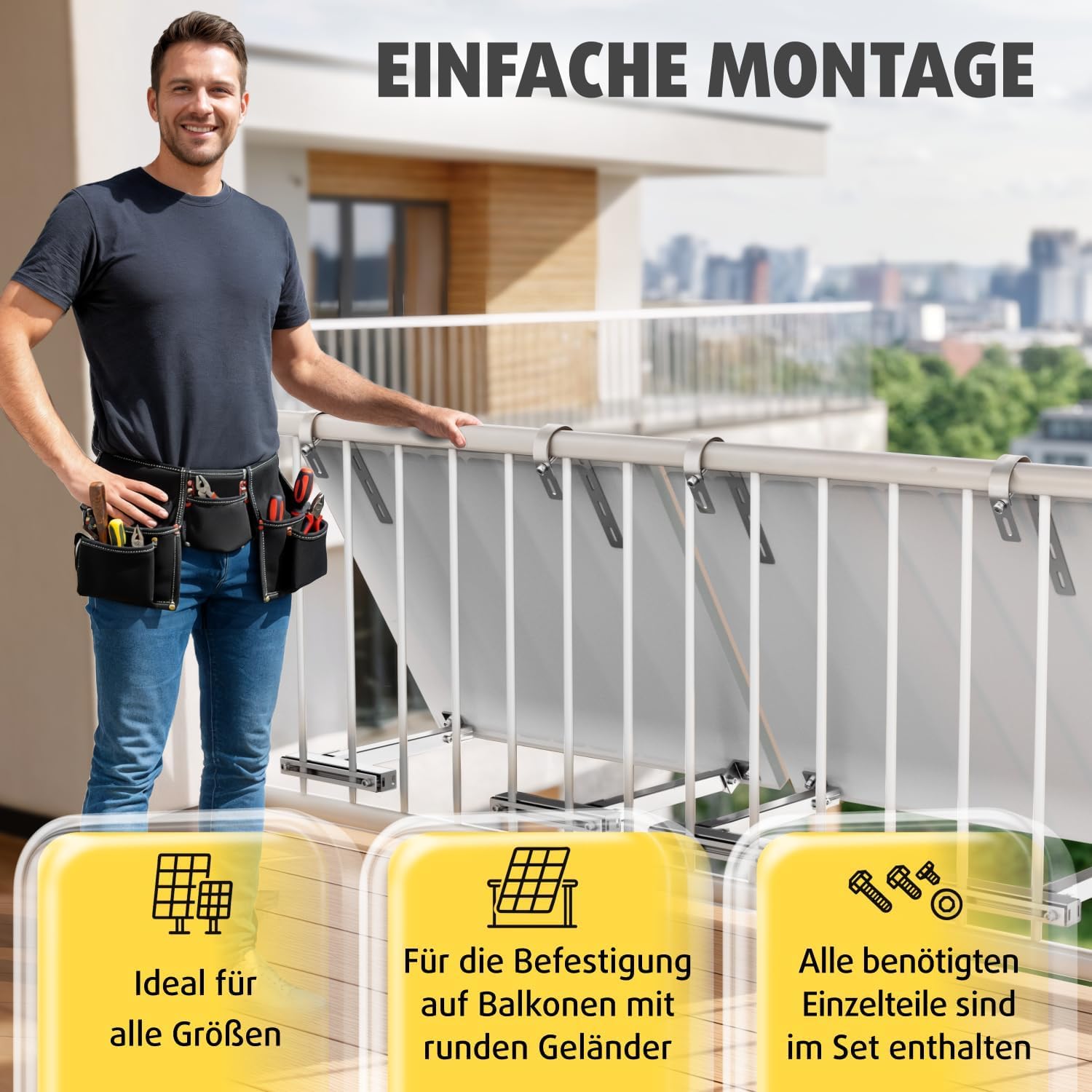 Avoltik 2x Balkonkraftwerk Halterung Balkon Geländer für alle Solarpanel-Größen I Solarmodul Halterung aus robustem Aluminium I Balkonkraftwerk Befestigung verstellbarem Winkel 0 ° oder 15-30°
