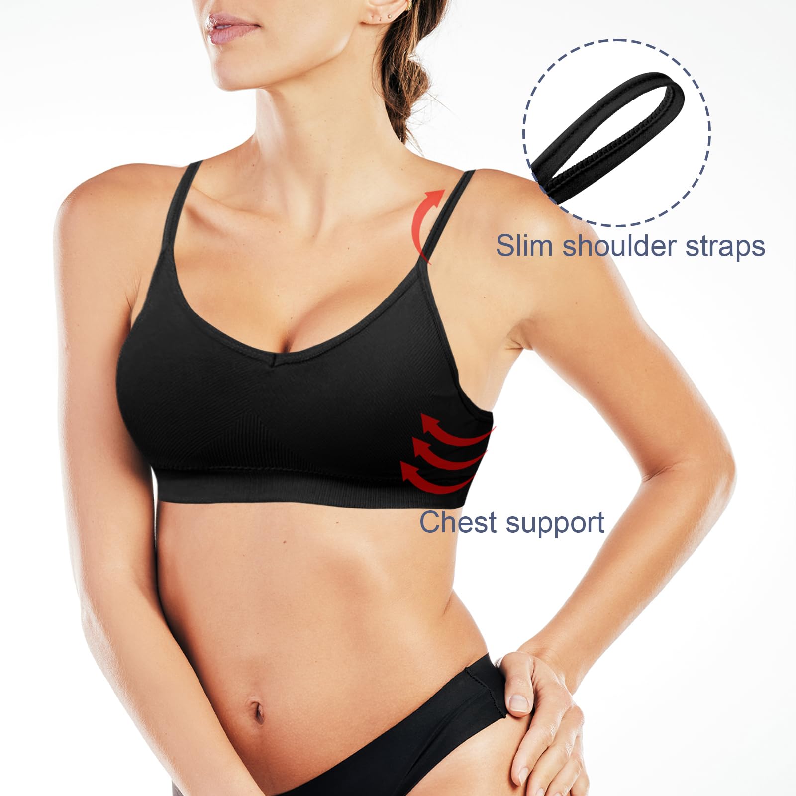 2 Stck BH Damen Ohne Bügel, Nahtloser Bustier Sport Schlaf Yoga BH mit Einzelnem Träger Herausnehmbare Polster