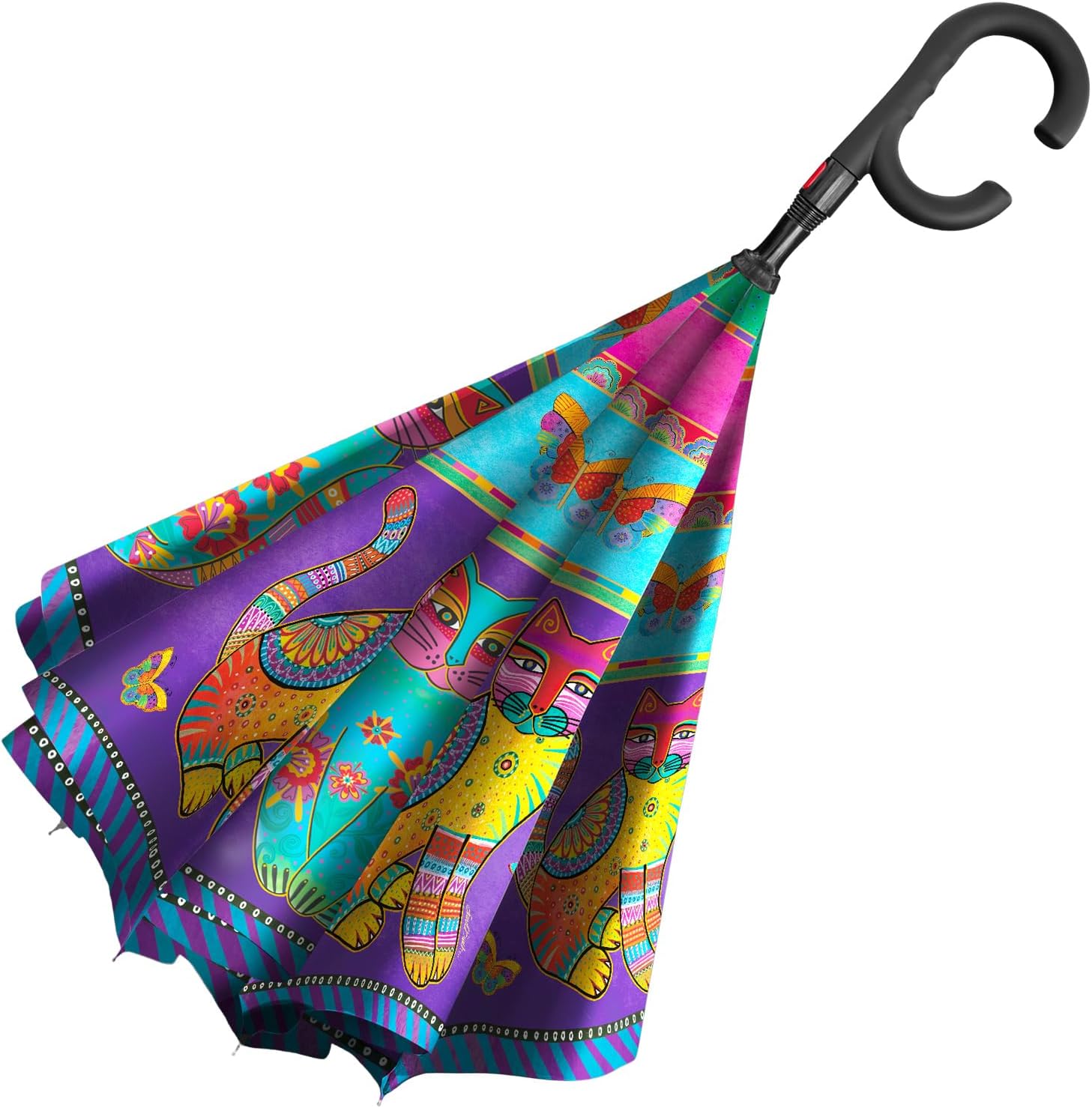 RainCaper Laurel Burch Reverse Inverted Windproof Reverse Opening Upside Down Umbrella with C-shaped Handsfree Handle