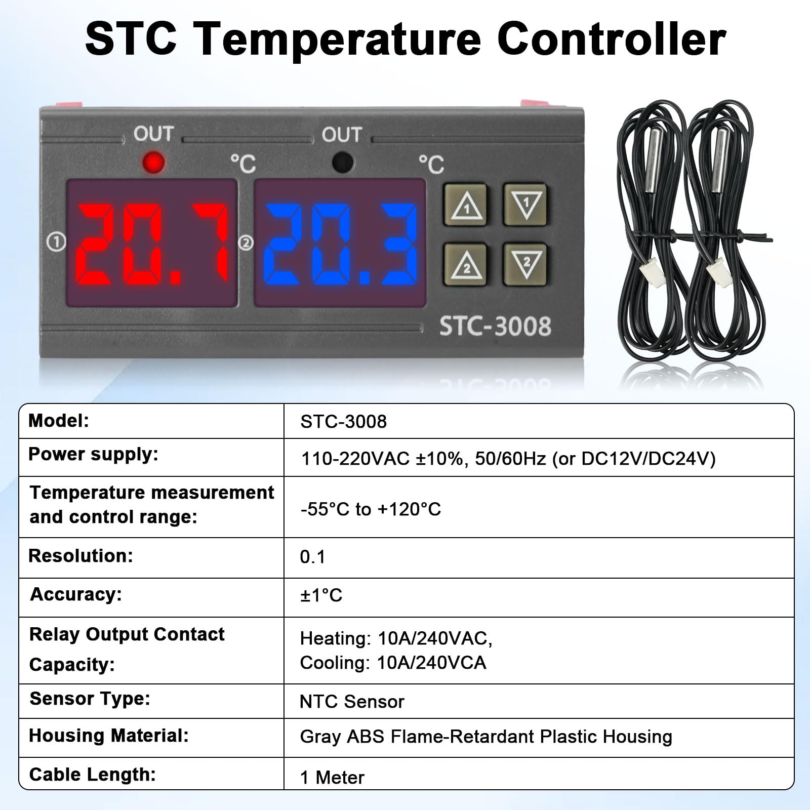 Thermostat Numérique AC 110V-220V Avec Sonde - Contrôle Chauffage/refroidissement Pour Incubateur, Terrarium, Couveuse